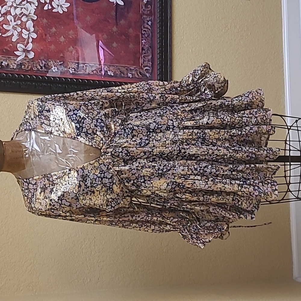 NWT ASOS DESIGN FLORAL FOIL METALLIC LONG SLEEVE MINI DRESS SIZE 2P